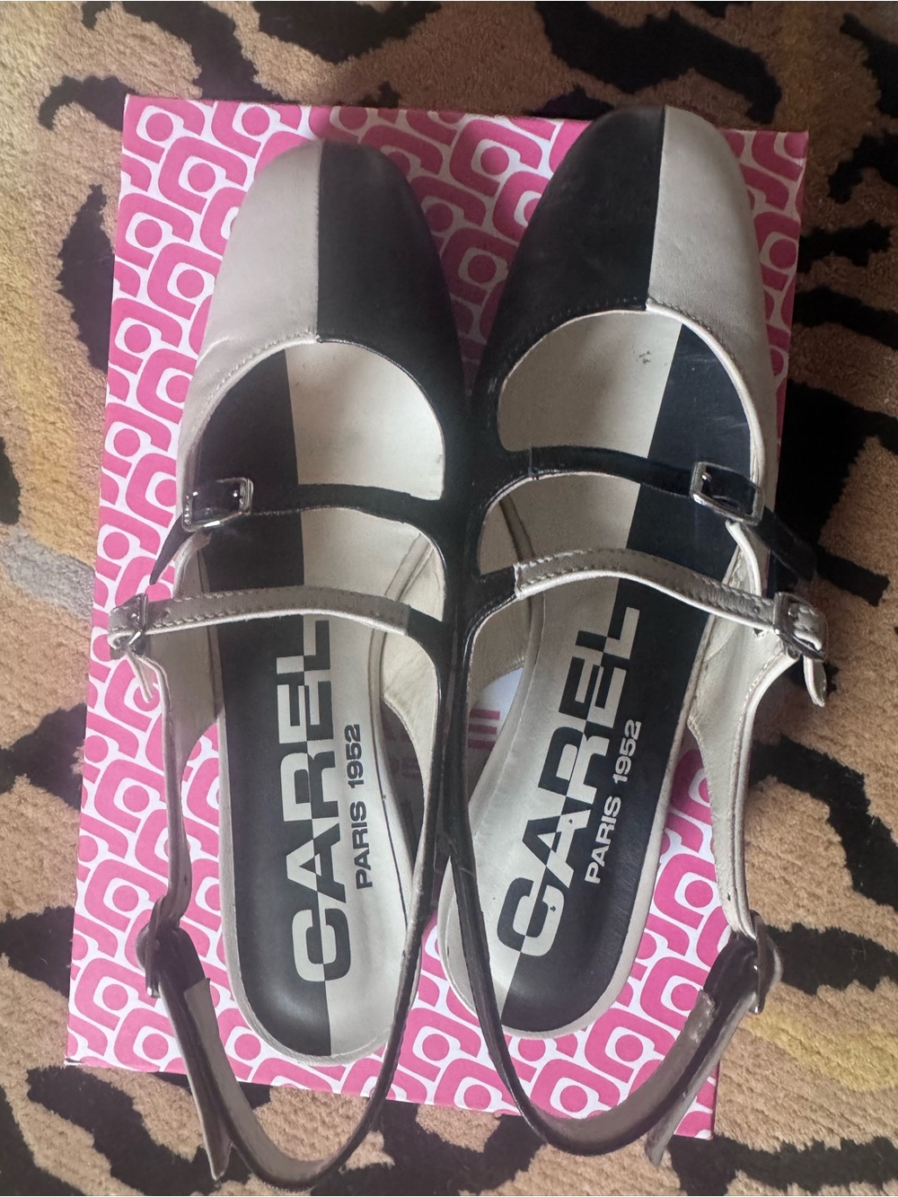 Carel Paris Two-Tone Black and Cream Mary Jane Flatsh